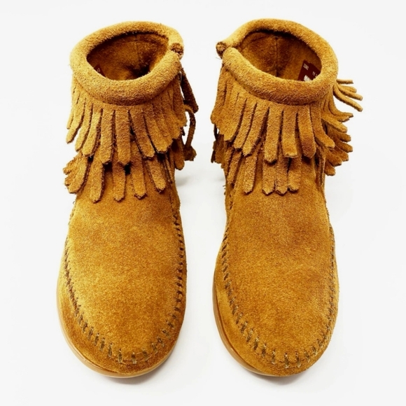 Minnetonka TODDLERS Double Fringe Brown Leather Boot Size 7🌴 - Picture 1 of 7